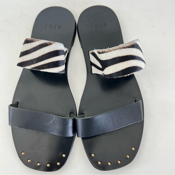 ♦️SOLD♦️JOIE Bannison Zebra Black White Cowhide Leather Slip On Mules Flat Sanda - Picture 6 of 12